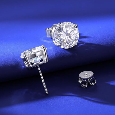 Moissanite Stud Earrings Screw Back 3-10mm 0.2ct-8.0ct 18K White Yellow Rose Gold Plated S925 Sterling Silver Round Cut D Color VVS1 Lab Created Moissanite Earrings for Women Men in Saudi Arabia