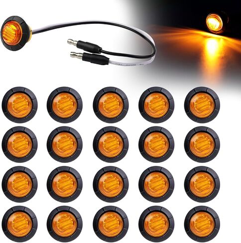 20 Pcs 3/4 Inch Mini Round Amber Button Side Marker Lights 3 LED with Connector Plugs for Trailer Truck Lorry SUV ATV RV Bus Clearance Signal Lamps 12V DC in Kuwait