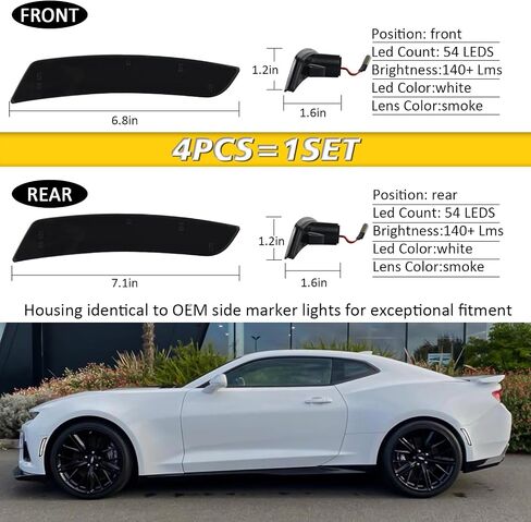 Bestview LED Side Marker Light Kits for Chevy Camaro 2016 2017 2018 2019 2020 2021 2022 2023, 6th Gen Camaro Front Rear Bumper Sidemarker Lamps Smoked Lens Pink Purple,Pack of 4 in Saudi Arabia