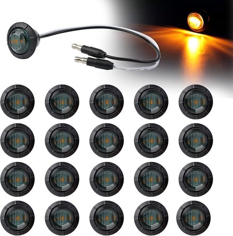 20 Pcs 3/4 Inch Mini Round Amber Button Side Marker Lights 3 LED with Connector Plugs for Trailer Truck Lorry SUV ATV RV Bus Clearance Signal Lamps 12V DC in Kuwait
