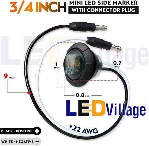20 Pcs 3/4 Inch Mini Round Amber Button Side Marker Lights 3 LED with Connector Plugs for Trailer Truck Lorry SUV ATV RV Bus Clearance Signal Lamps 12V DC in Kuwait