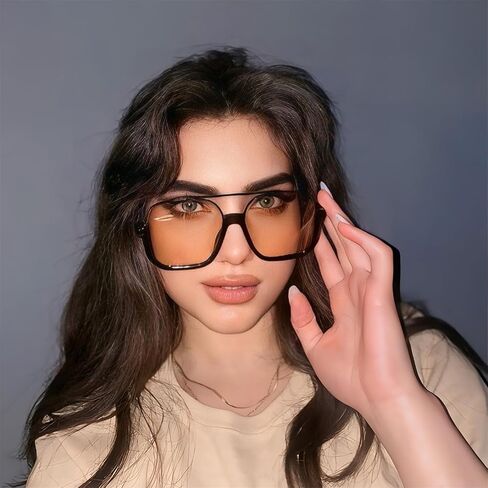 Retro Oversized Aviator Sunglasses for Women Men Square Semi-Rimless Sun Glasses 70s Trendy Shades Pilot-style in Kuwait