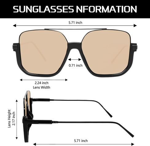 Retro Oversized Aviator Sunglasses for Women Men Square Semi-Rimless Sun Glasses 70s Trendy Shades Pilot-style in Kuwait