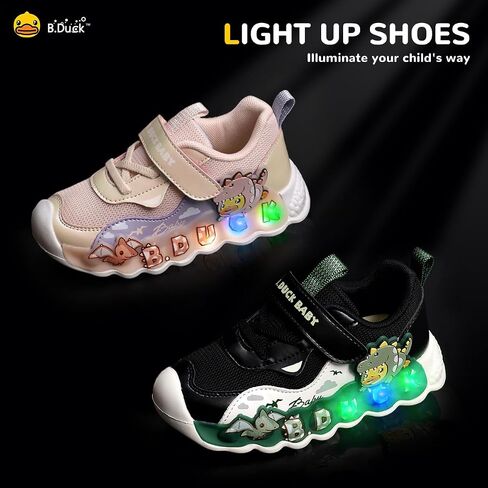 B.Duck Toddler Shoes for Girl and Boy Light Up Shoes [Comfortable & Playful] Kids Shoes with Led Toddler Running Shoes Toddler/Little Kid Sneakers Cute Cartoon Dinosaur Shoes Size 4-13 in Saudi Arabia
