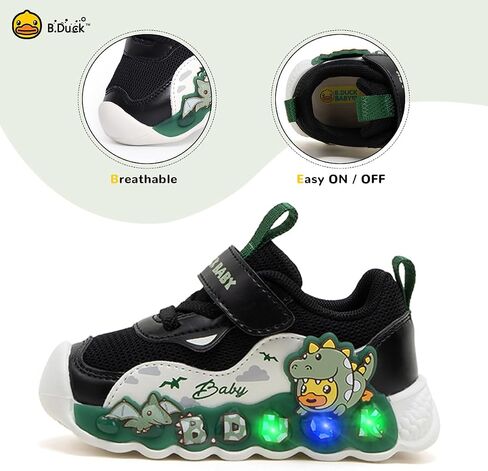 B.Duck Toddler Shoes for Girl and Boy Light Up Shoes [Comfortable & Playful] Kids Shoes with Led Toddler Running Shoes Toddler/Little Kid Sneakers Cute Cartoon Dinosaur Shoes Size 4-13 in Saudi Arabia