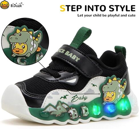 B.Duck Toddler Shoes for Girl and Boy Light Up Shoes [Comfortable & Playful] Kids Shoes with Led Toddler Running Shoes Toddler/Little Kid Sneakers Cute Cartoon Dinosaur Shoes Size 4-13 in Saudi Arabia