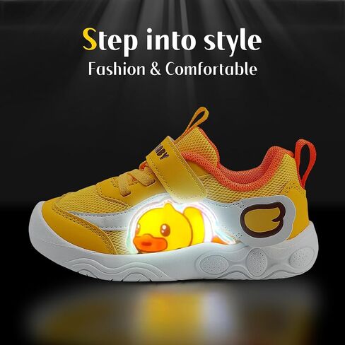 B.Duck Toddler Shoes for Girl and Boy Light Up Shoes [Comfortable & Playful] Kids Shoes with Led Toddler Running Shoes Toddler/Little Kid Sneakers Cute Cartoon Dinosaur Shoes Size 4-13 in Saudi Arabia