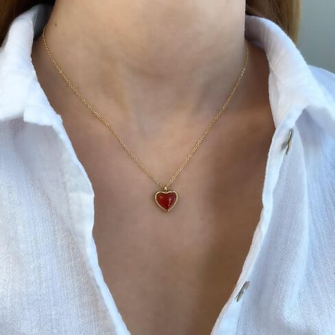 Joxevyia Carnelian Crystal Heart Necklace Raw Stone Healing Crystals Dainty Heart Gemstone Gold Pendant Necklace Anniversary Birthday Valentines Gift for Her in Kuwait