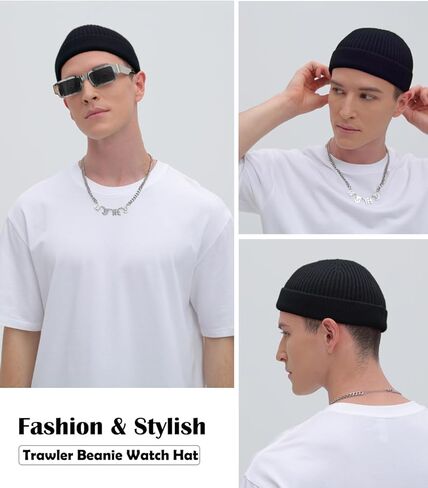 ROYBENS Swag Wool Short Fisherman Beanie for Men Women, Knit Cuff Trawler Beanie Watch Hat, Soft Spring Fall Skull Cap Unisex in Kuwait