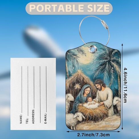 2 Pcs Nativity Scene Luggage Tags for Suitcases PU Leather Baggage Tags Name ID Label with Privacy Cover and Stainless Steel Loop for Men Women Travel Bag Suitcase in Saudi Arabia