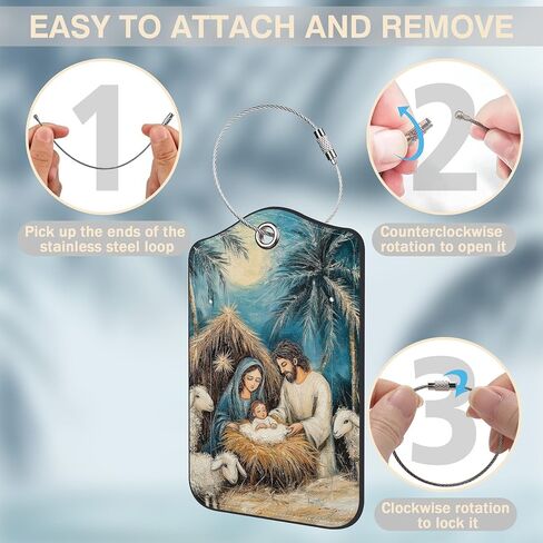2 Pcs Nativity Scene Luggage Tags for Suitcases PU Leather Baggage Tags Name ID Label with Privacy Cover and Stainless Steel Loop for Men Women Travel Bag Suitcase in Saudi Arabia