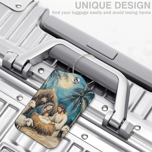 2 Pcs Nativity Scene Luggage Tags for Suitcases PU Leather Baggage Tags Name ID Label with Privacy Cover and Stainless Steel Loop for Men Women Travel Bag Suitcase in Saudi Arabia