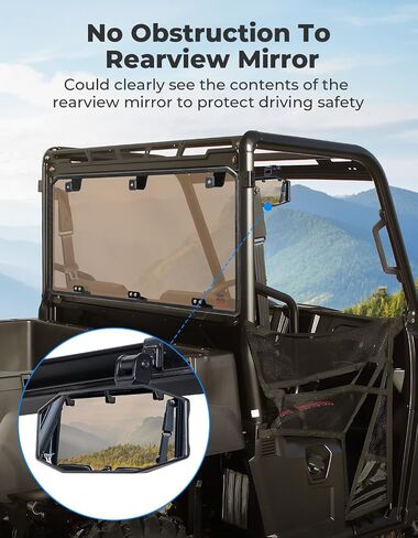 نافذة KEMIMOTO الخلفية متوافقة مع Ranger Midsize 570 500، 1/4 بوصة زجاج أمامي خلفي صلب UTV متوافق مع 2015-2023 Polaris Ranger Midsize 570/570 Crew/EV 2017-2023 Polaris Ranger Midsize 500 / ETX in Saudi Arabia