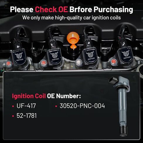 حزمة ملف الإشعال BDFHYK UF-417 مجموعة من 4 قطع متوافقة مع 2007-2012 Acura RDX 2004-2008 Acura TSX 2.3L 2.4L L4 لاستبدال UF417 52-1781 30520-PNC-004 in Saudi Arabia