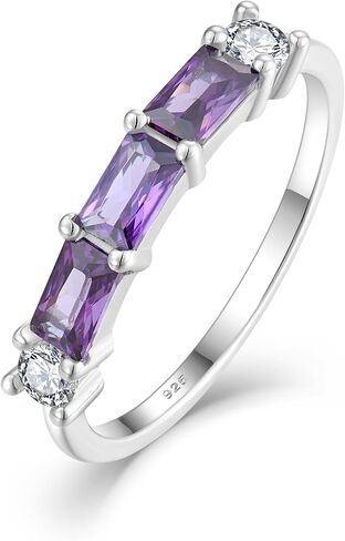 YL Cushion Princess Emerald Cut Eternity Ring for Women, Solid Sterling Silver 18K White Gold Plated Rectangular Birthstone Stacking Promise Bands Jewelry in Kuwait