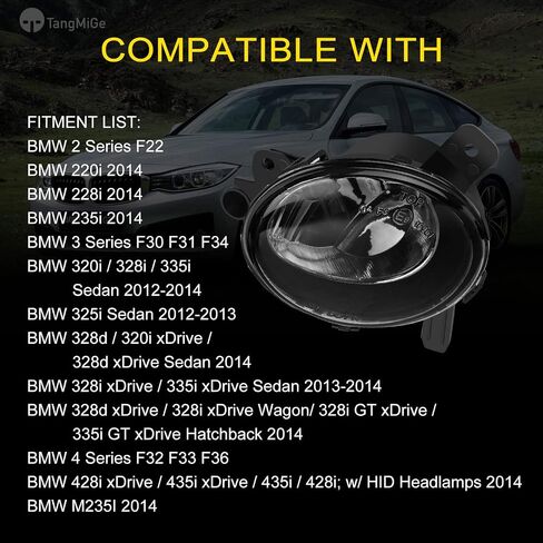 TangMiGe Fog Lights Lamps for 2012-2014 BMW 2 Series(F22, 220i 228i) / 3 Series(F30 F31 F34, 320i 325i 328i 328d 335i) / 4 Series(F32 F33 F36, 428i 435i) / M235i Accessories, 1 Pair, Smoke Lens in Kuwait