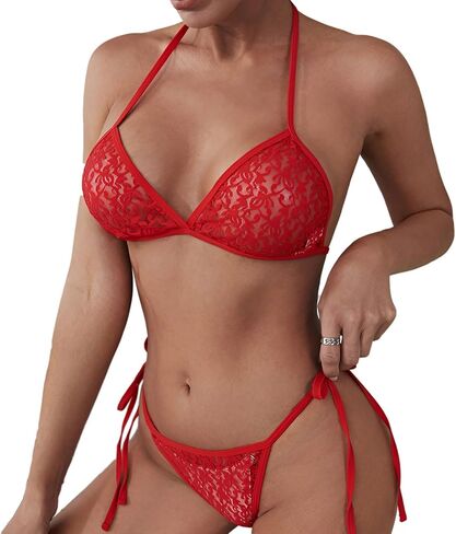 Sexy Lingerie Set for Women, Mesh Sheer Bra and Panty Sets 2 Piece Tie Lingerie Red， Onesize 2-8 in Kuwait
