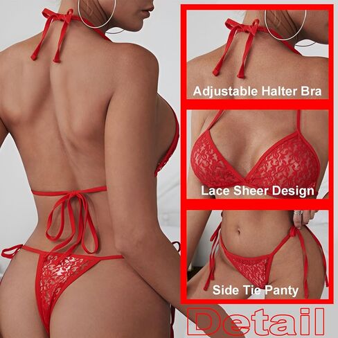 Sexy Lingerie Set for Women, Mesh Sheer Bra and Panty Sets 2 Piece Tie Lingerie Red， Onesize 2-8 in Kuwait