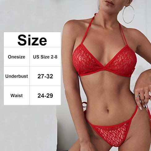 Sexy Lingerie Set for Women, Mesh Sheer Bra and Panty Sets 2 Piece Tie Lingerie Red， Onesize 2-8 in Kuwait