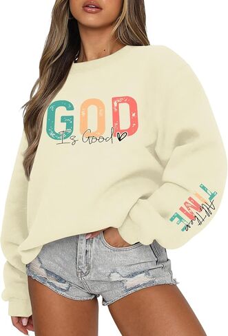 Christian God Is Good Sweatshirt for Women Oversized Religious Jesus Faith Shirts Inspirational Bible Verse Pullover in Kuwait