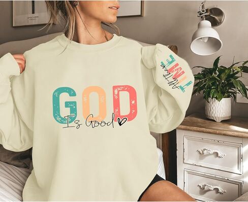 Christian God Is Good Sweatshirt for Women Oversized Religious Jesus Faith Shirts Inspirational Bible Verse Pullover in Kuwait