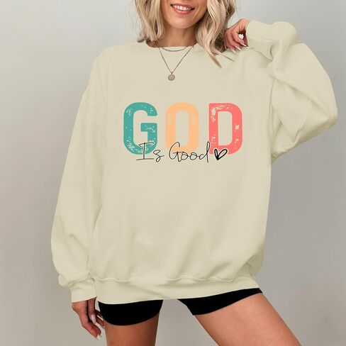 Christian God Is Good Sweatshirt for Women Oversized Religious Jesus Faith Shirts Inspirational Bible Verse Pullover in Kuwait