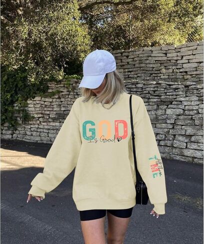 Christian God Is Good Sweatshirt for Women Oversized Religious Jesus Faith Shirts Inspirational Bible Verse Pullover in Kuwait