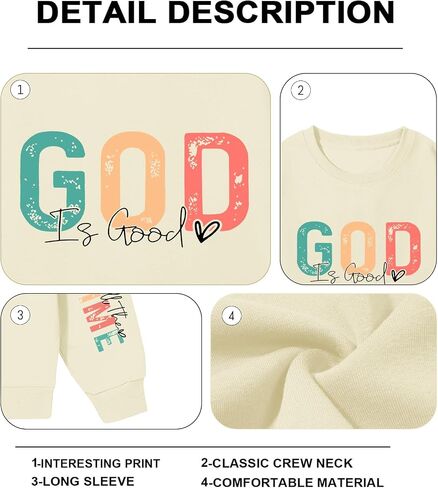 Christian God Is Good Sweatshirt for Women Oversized Religious Jesus Faith Shirts Inspirational Bible Verse Pullover in Kuwait