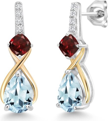 Gem Stone King 925 Sterling Silver and 10K Yellow Gold Pear Shape London Blue Topaz Yellow Citrine and White Lab Grown Diamond Dangle Earrings For Women (3.50 Cttw, Pear Shape 8X6MM) in Saudi Arabia