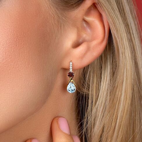 Gem Stone King 925 Sterling Silver and 10K Yellow Gold Pear Shape London Blue Topaz Yellow Citrine and White Lab Grown Diamond Dangle Earrings For Women (3.50 Cttw, Pear Shape 8X6MM) in Saudi Arabia