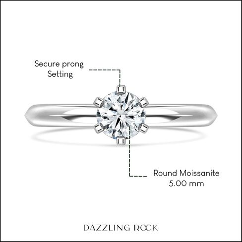 Dazzlingrock Collection 6 Prong Classic Solitaire Engagement Ring Round Moissanite or Lab Grown 1.00 Carat Diamond for Women in 925 Sterling Silver in Saudi Arabia