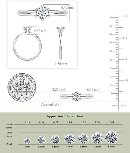 Dazzlingrock Collection 6 Prong Classic Solitaire Engagement Ring Round Moissanite or Lab Grown 1.00 Carat Diamond for Women in 925 Sterling Silver in Saudi Arabia