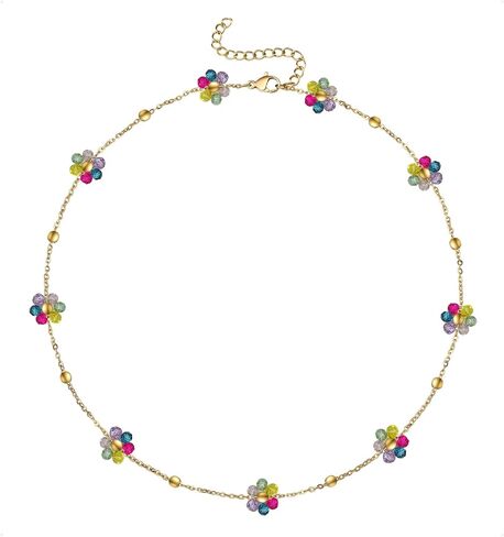 humlbird Choker Necklace for Women Daisy Necklace Crystal Flower Necklace 14K Gold Plated Stainless Steel Gold Necklaces in Kuwait
