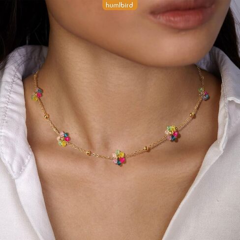 humlbird Choker Necklace for Women Daisy Necklace Crystal Flower Necklace 14K Gold Plated Stainless Steel Gold Necklaces in Kuwait