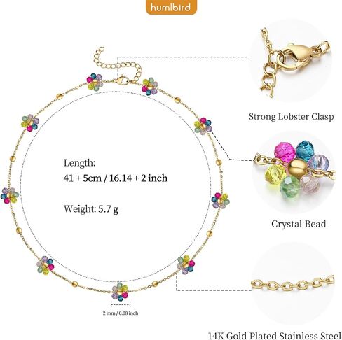 humlbird Choker Necklace for Women Daisy Necklace Crystal Flower Necklace 14K Gold Plated Stainless Steel Gold Necklaces in Kuwait