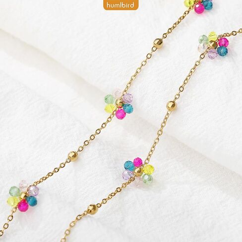 humlbird Choker Necklace for Women Daisy Necklace Crystal Flower Necklace 14K Gold Plated Stainless Steel Gold Necklaces in Kuwait