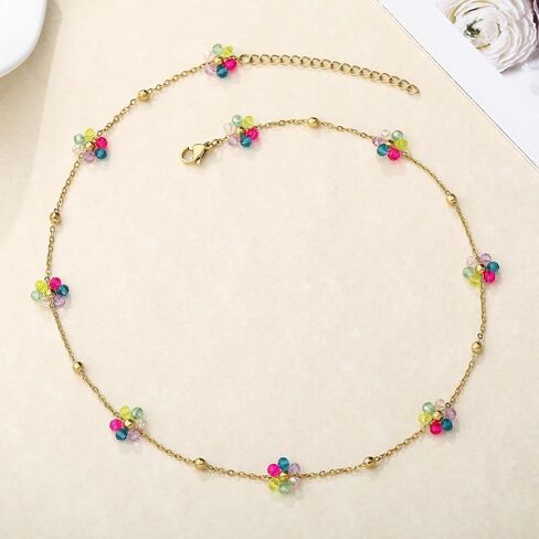 humlbird Choker Necklace for Women Daisy Necklace Crystal Flower Necklace 14K Gold Plated Stainless Steel Gold Necklaces in Kuwait