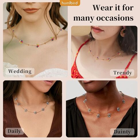 humlbird Choker Necklace for Women Daisy Necklace Crystal Flower Necklace 14K Gold Plated Stainless Steel Gold Necklaces in Kuwait