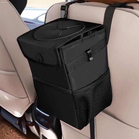 Car Trash can with Lid and Storage Pockets, Car Back seat Waterproof Car Garbage Can, Hanging Automotive Car Garbage Cans Leak Proof Vehicle Multipurpose Trash Bag Bin (Black) in Saudi Arabia