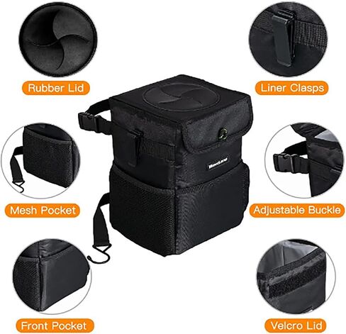 Car Trash can with Lid and Storage Pockets, Car Back seat Waterproof Car Garbage Can, Hanging Automotive Car Garbage Cans Leak Proof Vehicle Multipurpose Trash Bag Bin (Black) in Saudi Arabia
