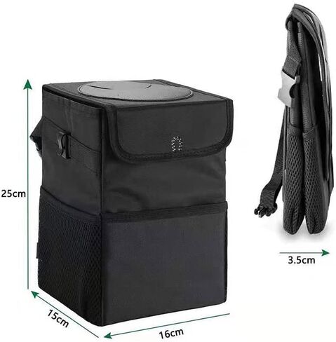 Car Trash can with Lid and Storage Pockets, Car Back seat Waterproof Car Garbage Can, Hanging Automotive Car Garbage Cans Leak Proof Vehicle Multipurpose Trash Bag Bin (Black) in Saudi Arabia