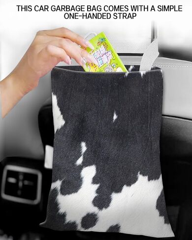 Car Garbage Can, Car Trash Bag, Car Garbage Bag, Hanging Car Trash Can for Car Accessories, Vehicle, Travelling, Camping, Cute Car Back Seat Organizer, White Black Cow Print in Kuwait