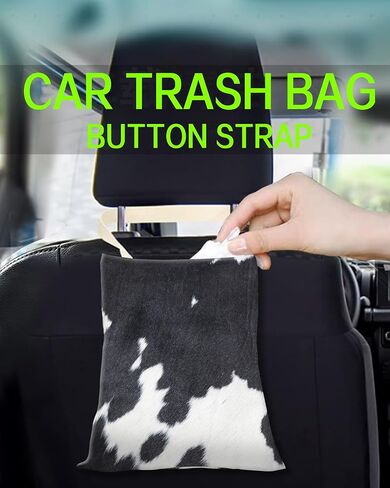 Car Garbage Can, Car Trash Bag, Car Garbage Bag, Hanging Car Trash Can for Car Accessories, Vehicle, Travelling, Camping, Cute Car Back Seat Organizer, White Black Cow Print in Kuwait
