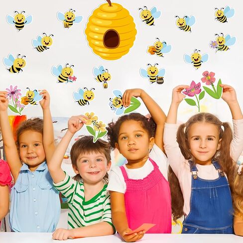 CPicdn 110 قطعة من لوحة إعلانات النحل الصيفية لتزيين الفصل الدراسي، صفنا لا يصدق، قطع لطيفة لخلية النحل، علامات الاسم، زخرفة الحدود، العودة إلى المدرسة، لوازم حفلات الصيف، ديكور جدار السبورة للفصل الدراسي in Kuwait