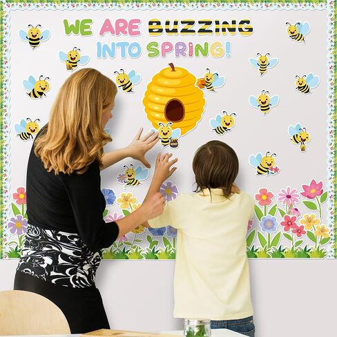 CPicdn 110 قطعة من لوحة إعلانات النحل الصيفية لتزيين الفصل الدراسي، صفنا لا يصدق، قطع لطيفة لخلية النحل، علامات الاسم، زخرفة الحدود، العودة إلى المدرسة، لوازم حفلات الصيف، ديكور جدار السبورة للفصل الدراسي in Kuwait