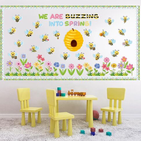 CPicdn 110 قطعة من لوحة إعلانات النحل الصيفية لتزيين الفصل الدراسي، صفنا لا يصدق، قطع لطيفة لخلية النحل، علامات الاسم، زخرفة الحدود، العودة إلى المدرسة، لوازم حفلات الصيف، ديكور جدار السبورة للفصل الدراسي in Kuwait