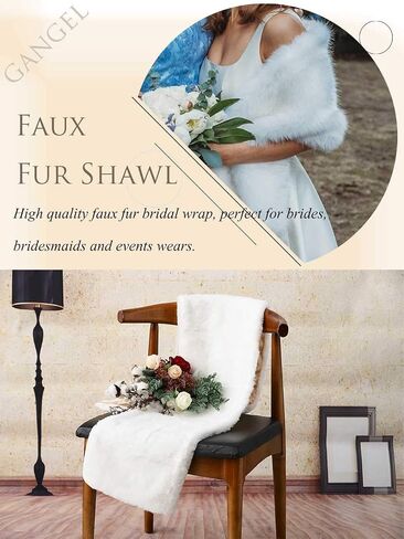 Gangel Long Faux Fur Shawl Wraps Bridal Winter Bolero Wedding 1920 Shrug(1pc) in Kuwait