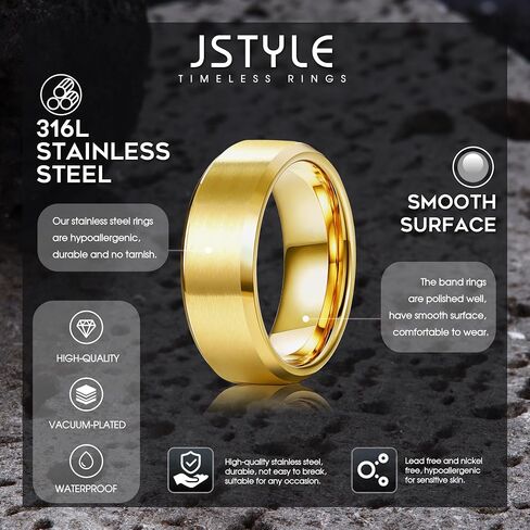 خواتم Jstyle من الفولاذ المقاوم للصدأ للرجال والنساء 8 مم خواتم زفاف بسطح غير لامع - حافة مصقولة مشطوفة للرجال مقاس 6-14 in Kuwait