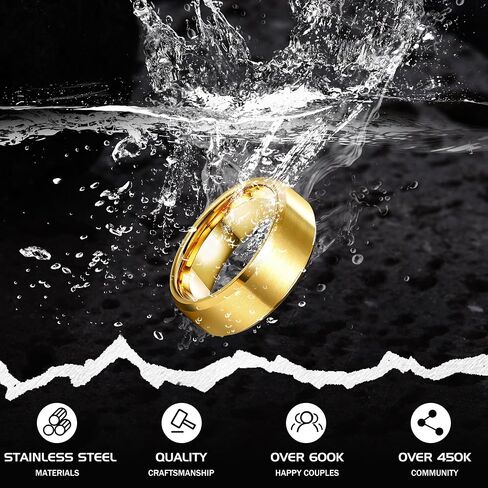 خواتم Jstyle من الفولاذ المقاوم للصدأ للرجال والنساء 8 مم خواتم زفاف بسطح غير لامع - حافة مصقولة مشطوفة للرجال مقاس 6-14 in Kuwait
