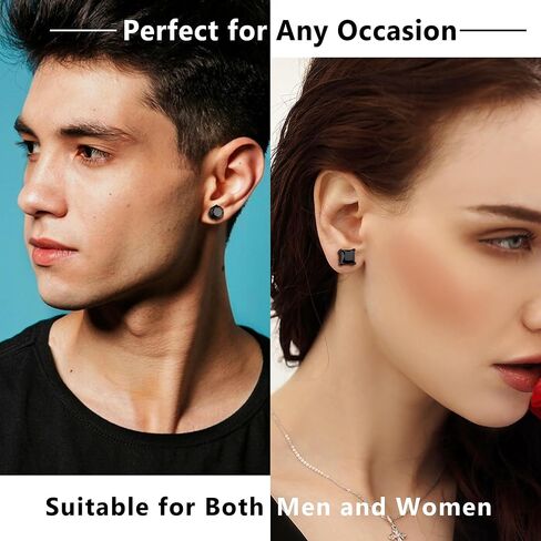 BESTEEL 2 Pairs Hypoallergenic CZ Black Stud Earrings for Men Women 316L Stainless Steel Square Round CZ Mens Earrings Studs Jewelry Set for Sensitive Ears 3-8MM Black Silver in Kuwait